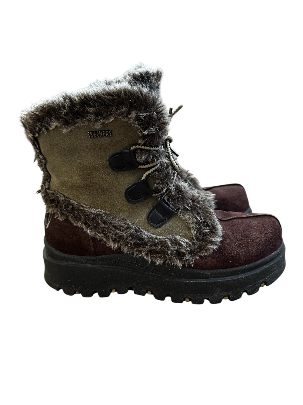 Vintage Skechers Tough Boots Fur Trim Suede Grunge Y2K Chunky Winter Gorpcore